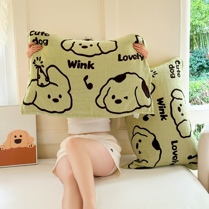 91家纺网 家纺一手货源 找家纺 朴尔家纺-毛巾被 2026新款全棉纯棉多柔AB版定位四层纱布枕巾 嬉皮狗