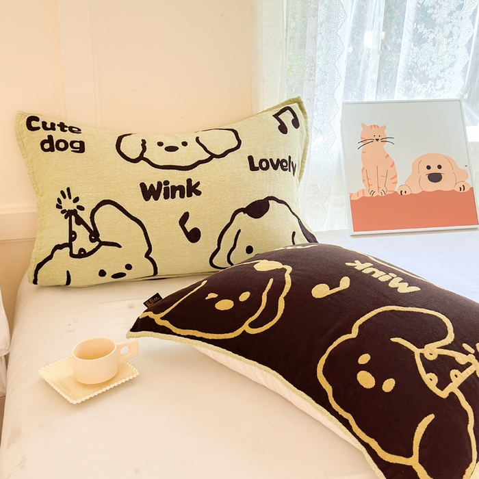 91家纺网 家纺一手货源 找家纺 朴尔家纺-毛巾被 2026新款全棉纯棉多柔AB版定位四层纱布枕巾 嬉皮狗