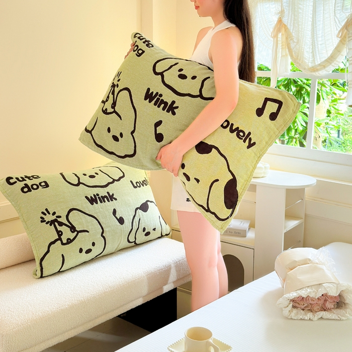 91家纺网 家纺一手货源 找家纺 朴尔家纺-毛巾被 2026新款全棉纯棉多柔AB版定位四层纱布枕巾 嬉皮狗