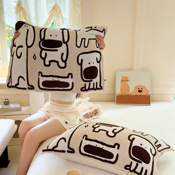 91家纺网 家纺一手货源 找家纺 朴尔家纺-毛巾被 2026新款全棉纯棉多柔AB版定位四层纱布枕巾 潮汪