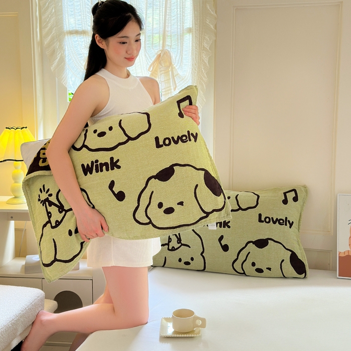 91家纺网 家纺一手货源 找家纺 朴尔家纺-毛巾被 2026新款全棉纯棉多柔AB版定位四层纱布枕巾 嬉皮狗