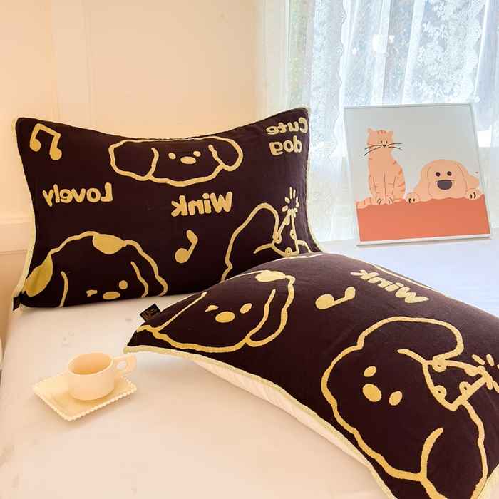 91家纺网 家纺一手货源 找家纺 朴尔家纺-毛巾被 2026新款全棉纯棉多柔AB版定位四层纱布枕巾 嬉皮狗