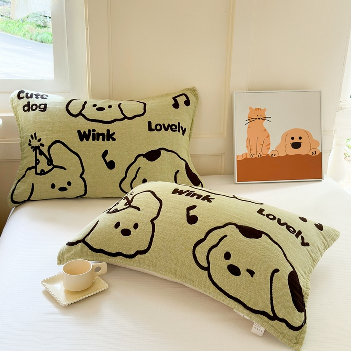 91家纺网 家纺一手货源 找家纺 朴尔家纺-毛巾被 2026新款全棉纯棉多柔AB版定位四层纱布枕巾 嬉皮狗