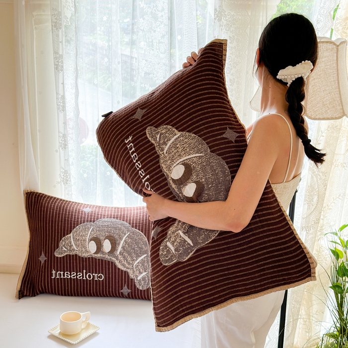 91家纺网 家纺一手货源 找家纺 朴尔家纺-毛巾被 2026新款全棉纯棉多柔AB版定位四层纱布枕巾 牛角甜包