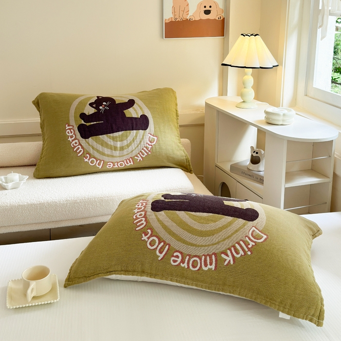 91家纺网 家纺一手货源 找家纺 朴尔家纺-毛巾被 2026新款全棉纯棉多柔AB版定位四层纱布枕巾 元气猫