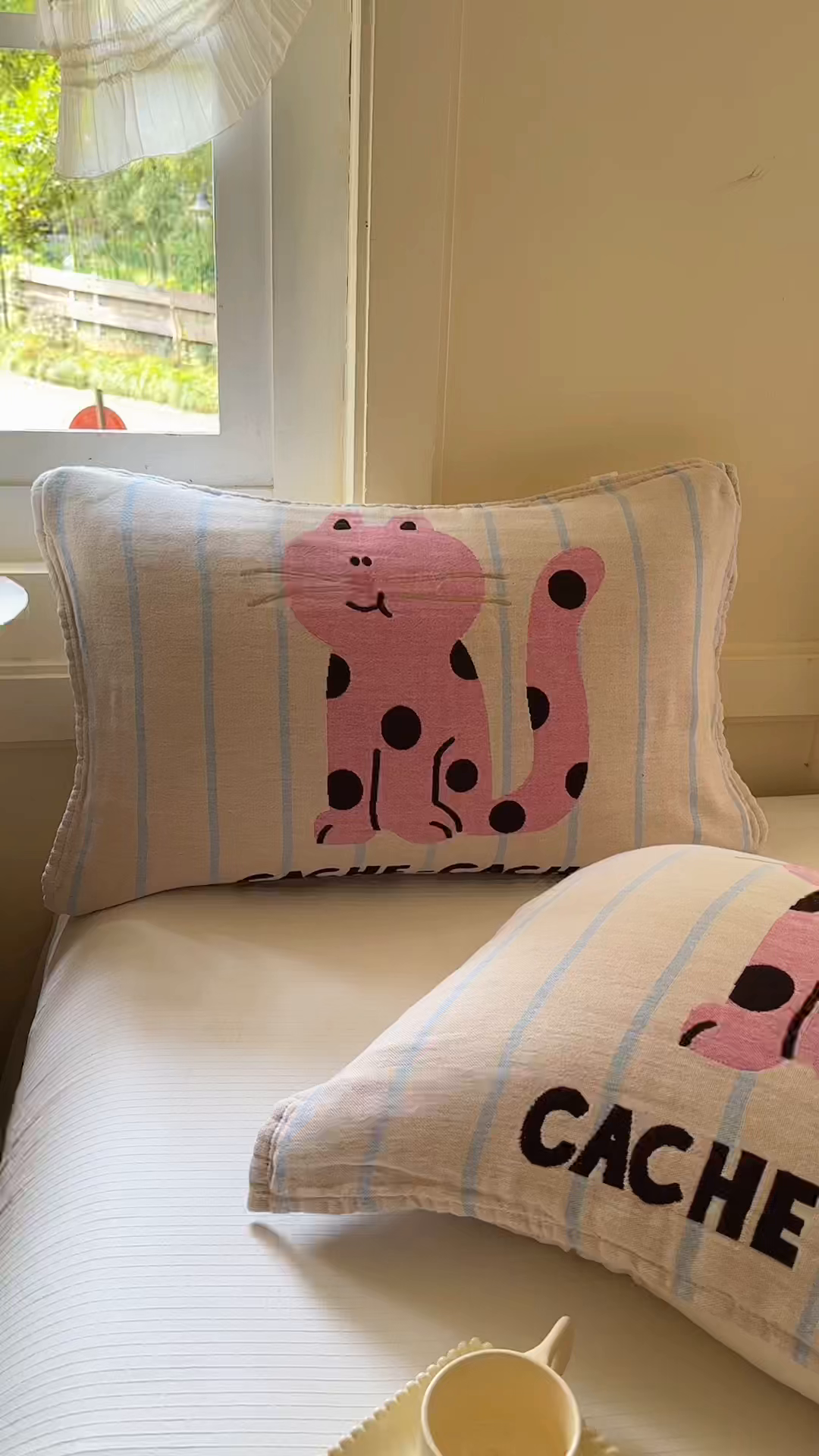 91家纺网 家纺一手货源 找家纺 朴尔家纺-毛巾被 2026新款全棉纯棉多柔AB版定位四层纱布枕巾 粉红猫