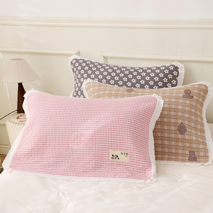 91家纺网 家纺一手货源 找家纺 朴尔家纺-毛巾被 2025新款韩版小碎花边全棉纯棉三层纱布枕巾 组合图（仅供展示不可下单）