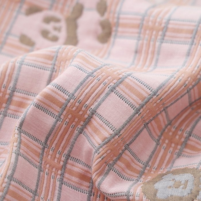 91家纺网 家纺一手货源 找家纺 朴尔家纺-毛巾被 2025新款韩版小碎花边全棉纯棉三层纱布枕巾 动物格-粉