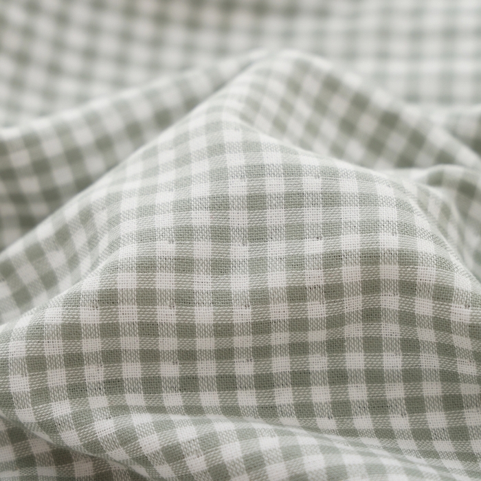 91家纺网 家纺一手货源 找家纺 朴尔家纺-毛巾被 2025新款韩版小碎花边全棉纯棉三层纱布枕巾 韩式小格-绿