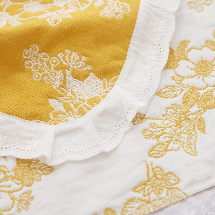 91家纺网 家纺一手货源 找家纺 朴尔家纺-毛巾被 2025新款韩版小碎花边全棉纯棉三层纱布枕巾 芬芳-黄