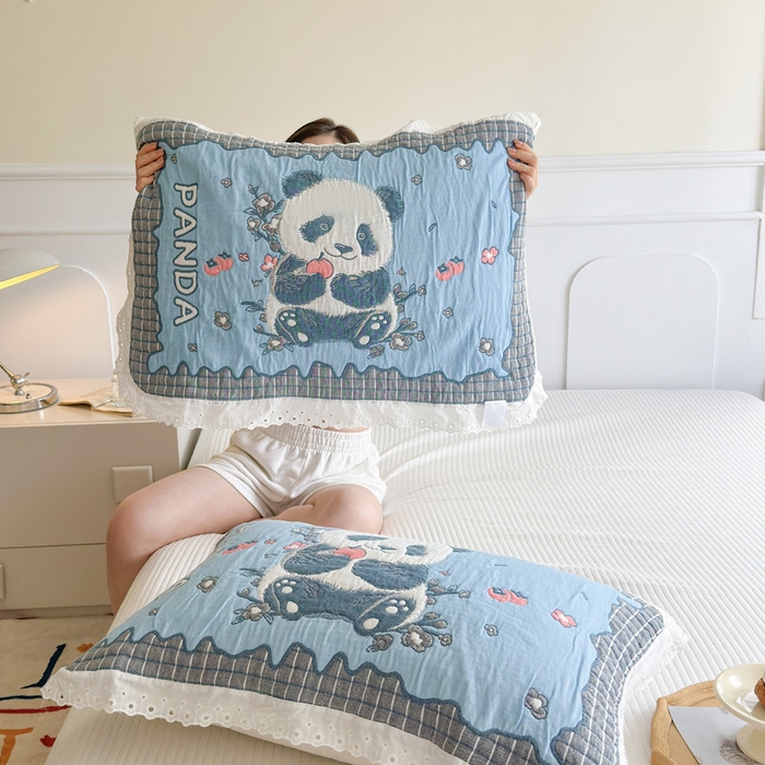 91家纺网 家纺一手货源 找家纺 朴尔家纺-毛巾被 2026新款韩版花边卡通水洗起皱纯棉六层纱布枕巾 花花的世界