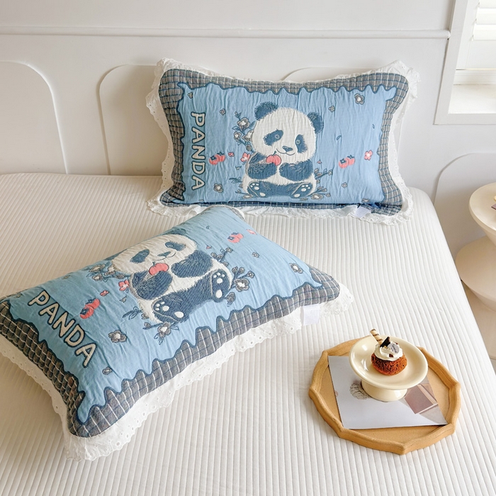 91家纺网 家纺一手货源 找家纺 朴尔家纺-毛巾被 2026新款韩版花边卡通水洗起皱纯棉六层纱布枕巾 花花的世界