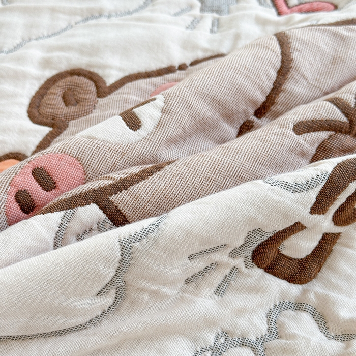 91家纺网 家纺一手货源 找家纺 朴尔家纺-毛巾被 2026新款韩版花边卡通水洗起皱纯棉六层纱布枕巾 卡皮巴拉