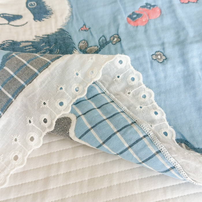 91家纺网 家纺一手货源 找家纺 朴尔家纺-毛巾被 2026新款韩版花边卡通水洗起皱纯棉六层纱布枕巾 花花的世界