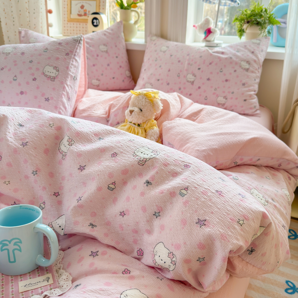 91家纺网 家纺一手货源 找家纺 （总）优承佳生活馆 2026年新款卡通小清新风格高克重超柔软糯泡芙双层纱面料三件套四件套单被套系列