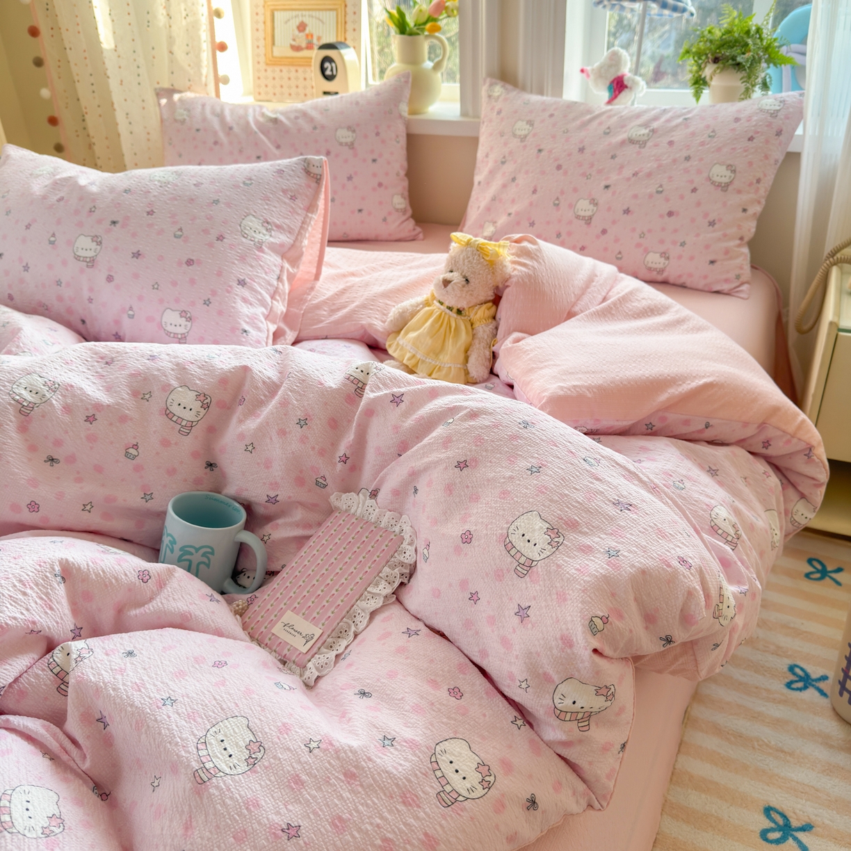 91家纺网 家纺一手货源 找家纺 （总）优承佳生活馆 2026年新款卡通小清新风格高克重超柔软糯泡芙双层纱面料三件套四件套单被套系列