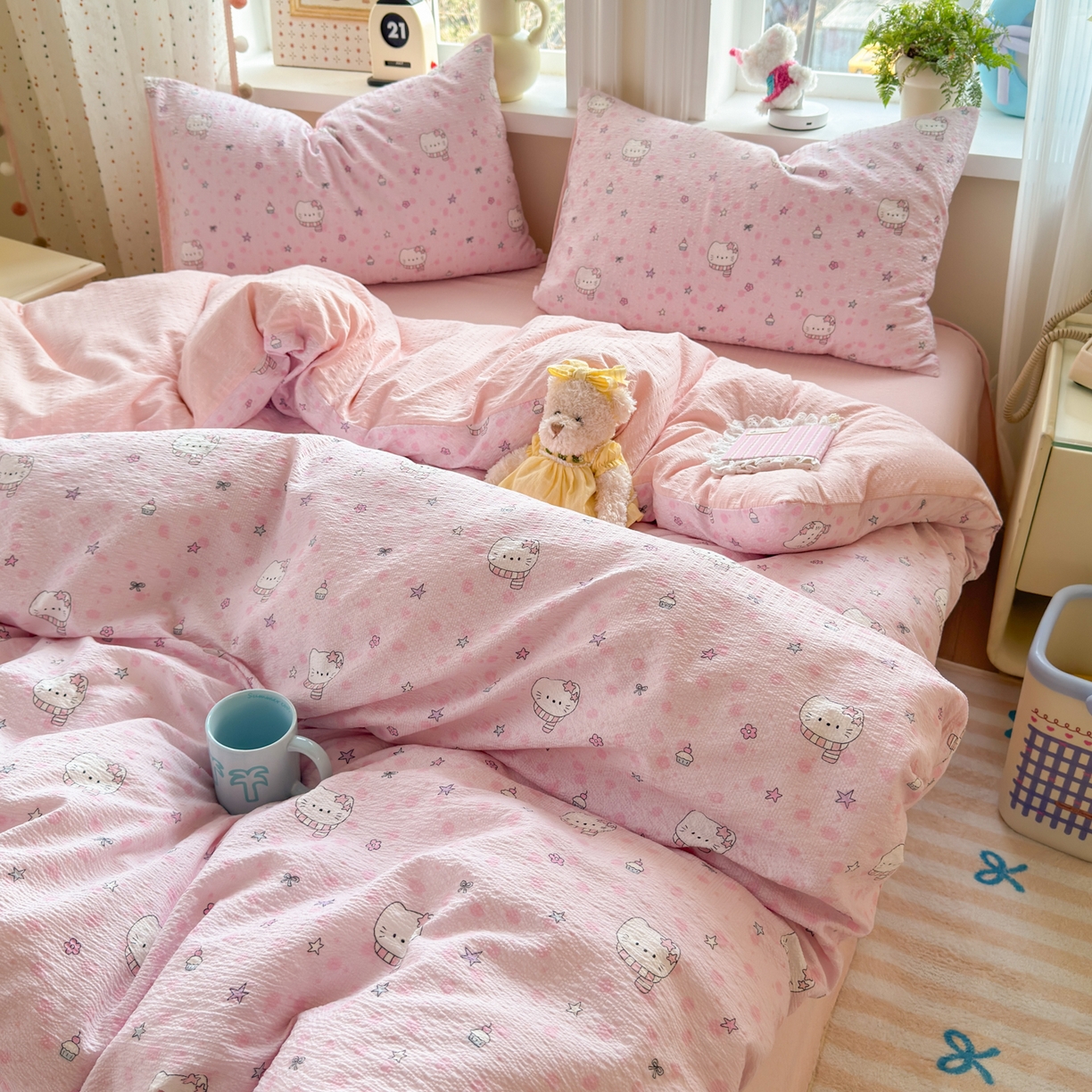 91家纺网 家纺一手货源 找家纺 （总）优承佳生活馆 2026年新款卡通小清新风格高克重超柔软糯泡芙双层纱面料三件套四件套单被套系列