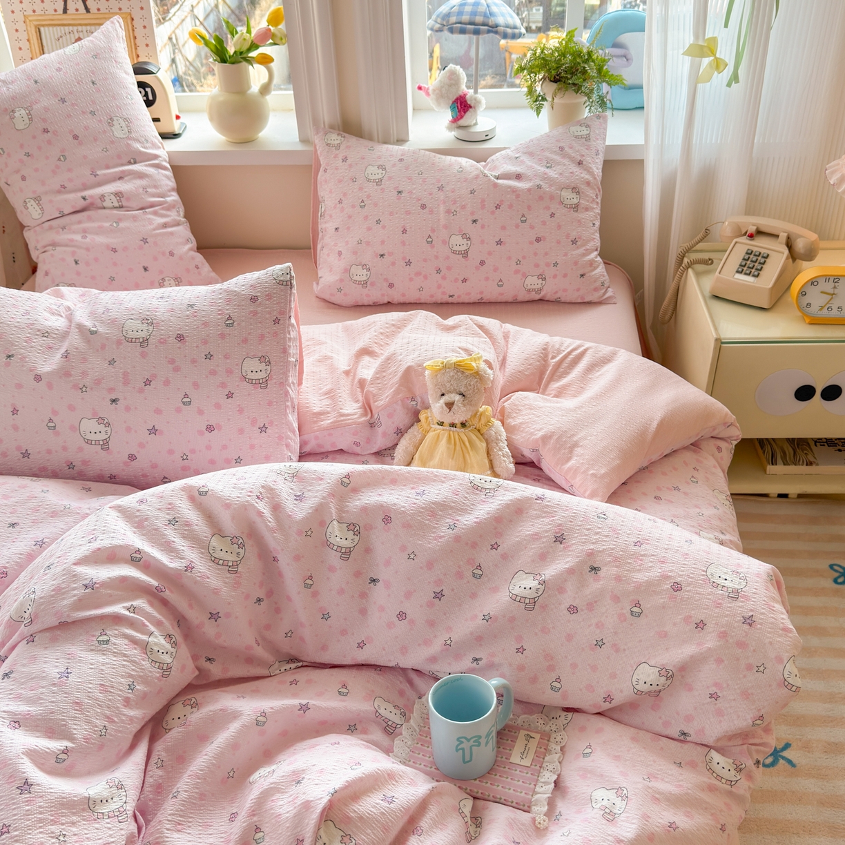 91家纺网 家纺一手货源 找家纺 （总）优承佳生活馆 2026年新款卡通小清新风格高克重超柔软糯泡芙双层纱面料三件套四件套单被套系列