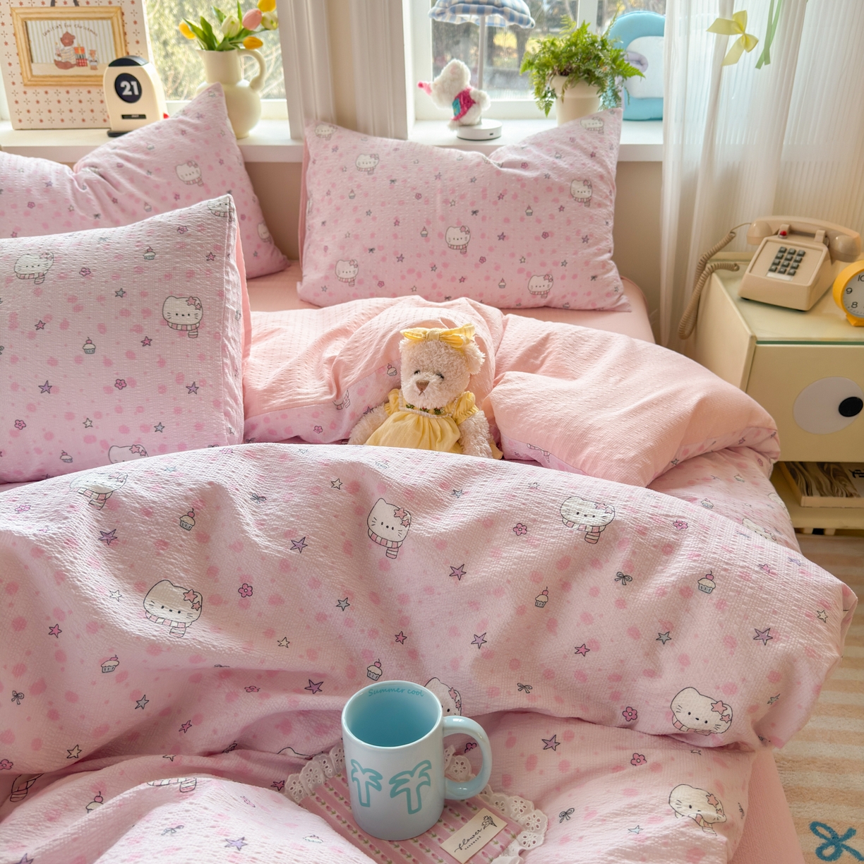 91家纺网 家纺一手货源 找家纺 （总）优承佳生活馆 2026年新款卡通小清新风格高克重超柔软糯泡芙双层纱面料三件套四件套单被套系列