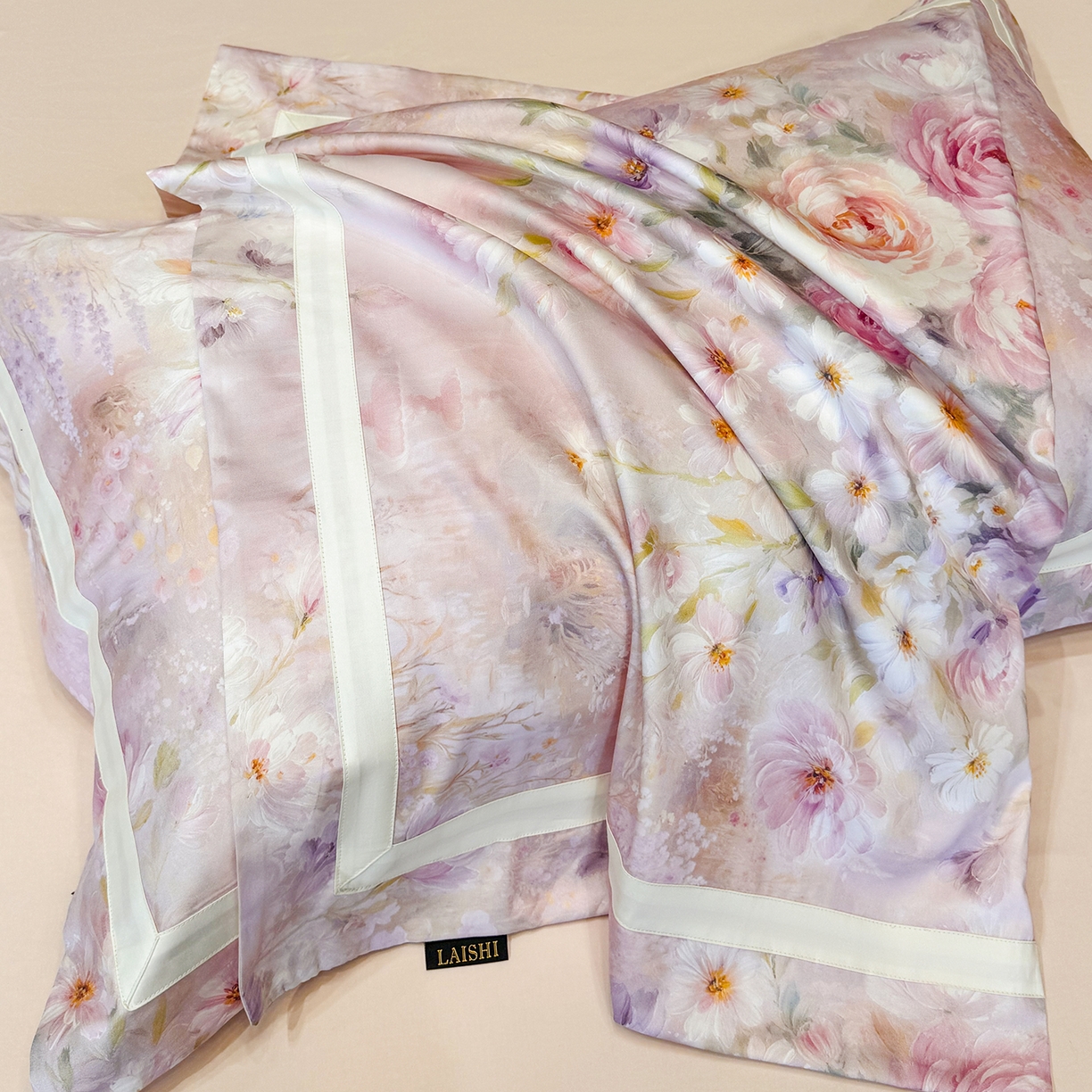 91家纺网 家纺一手货源 找家纺 莱势 2026新款新品100支纯棉全棉50x50s埃及长绒棉刺绣绣花四件套高端礼盒-绽缦系列 绽缦 轻奢粉