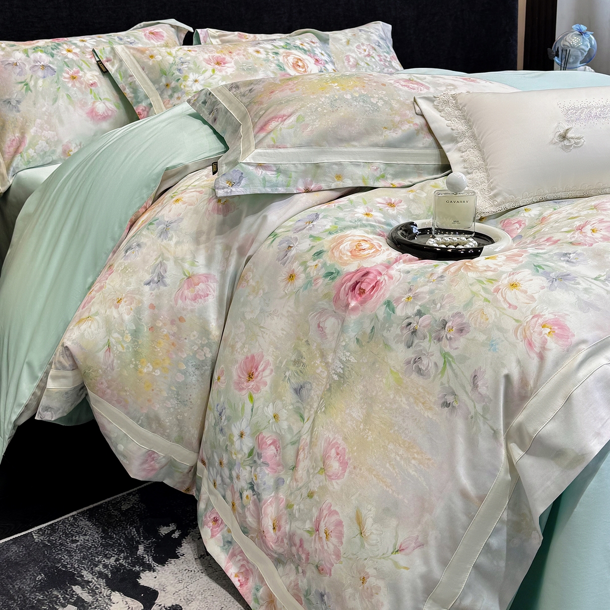 91家纺网 家纺一手货源 找家纺 莱势 2026新款新品100支纯棉全棉50x50s埃及长绒棉刺绣绣花四件套高端礼盒-绽缦系列 绽缦 绿野仙踪