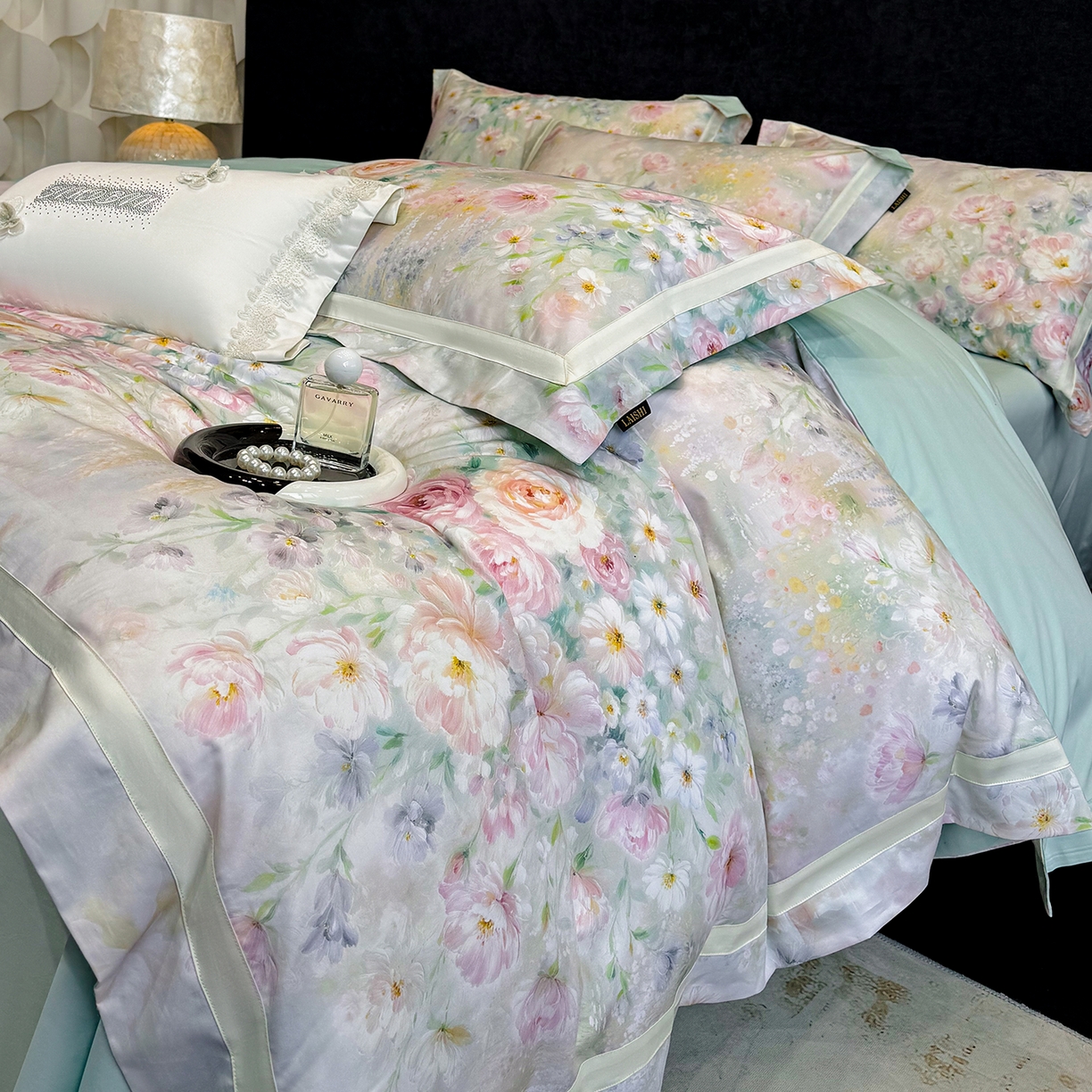 91家纺网 家纺一手货源 找家纺 莱势 2026新款新品100支纯棉全棉50x50s埃及长绒棉刺绣绣花四件套高端礼盒-绽缦系列 绽缦 绿野仙踪