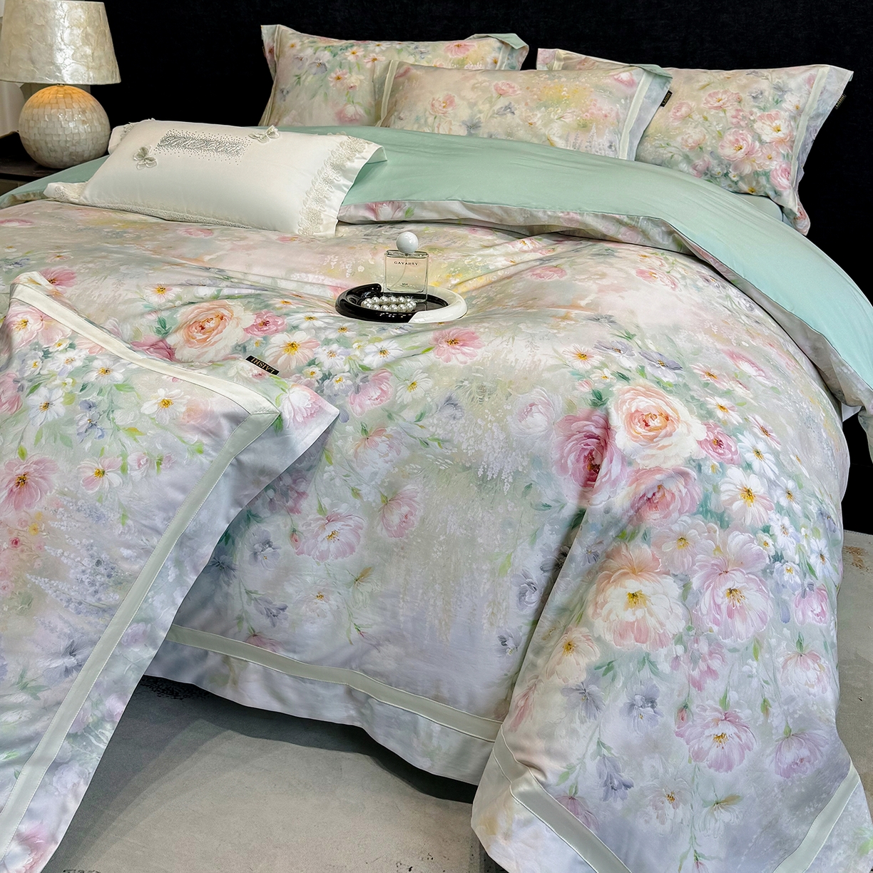 莱势 2026新款新品100支纯棉全棉50x50s埃及长绒棉刺绣绣花四件套高端礼盒-绽缦系列 绽缦 绿野仙踪