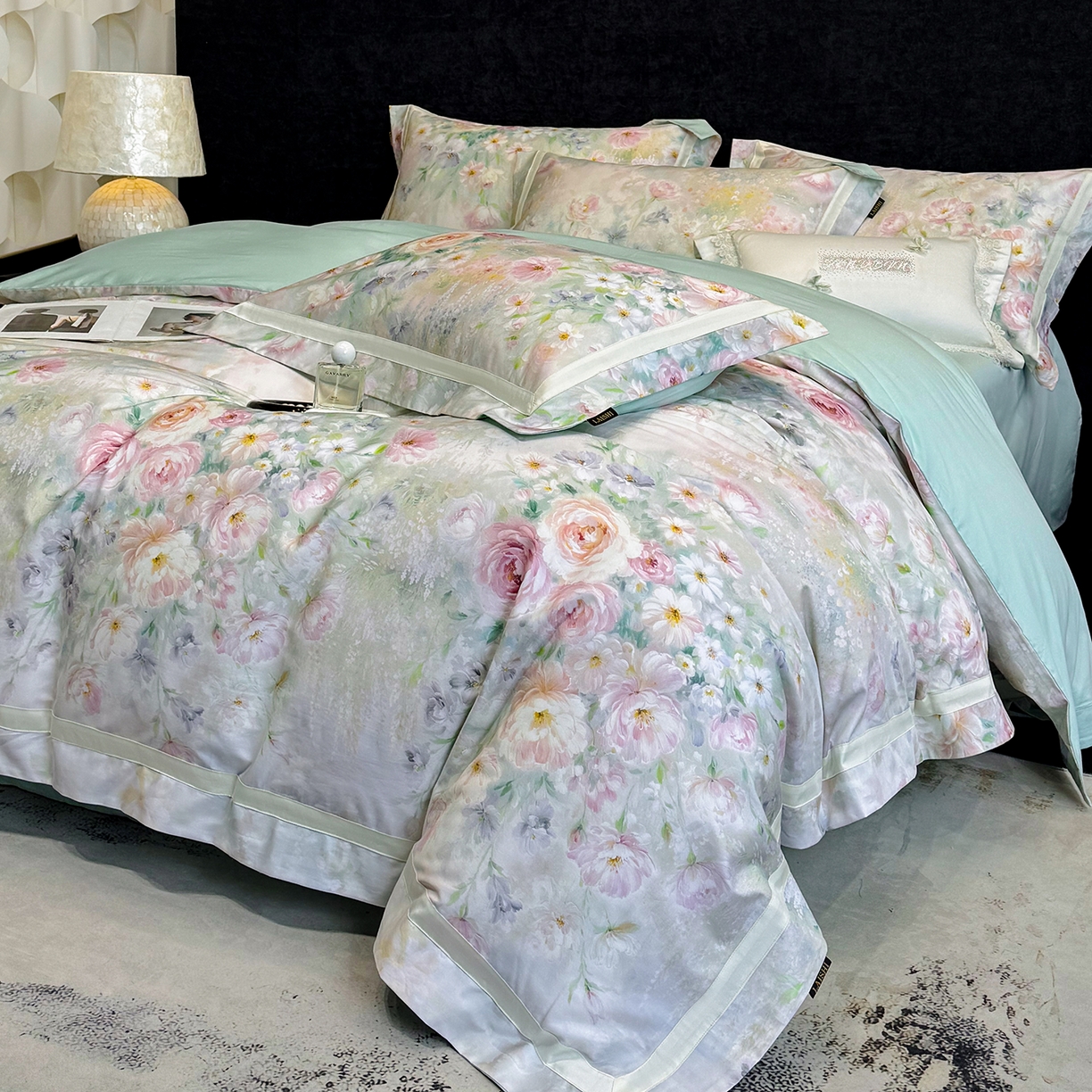 91家纺网 家纺一手货源 找家纺 莱势 2026新款新品100支纯棉全棉50x50s埃及长绒棉刺绣绣花四件套高端礼盒-绽缦系列 绽缦 绿野仙踪