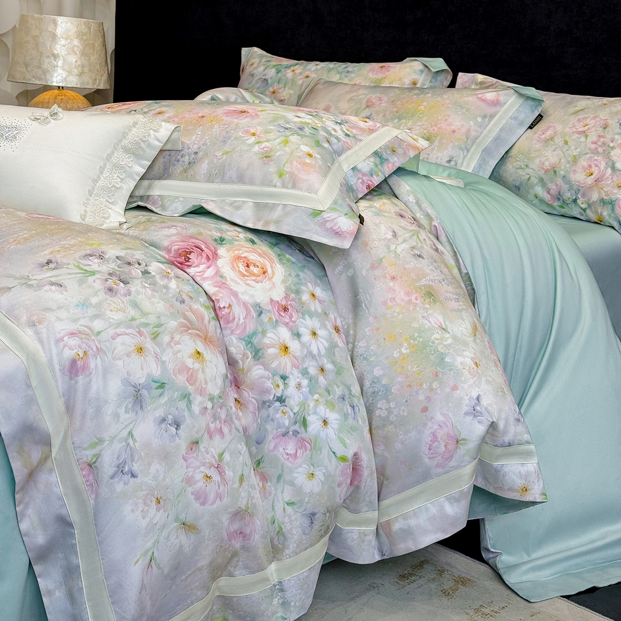 91家纺网 家纺一手货源 找家纺 莱势 2026新款新品100支纯棉全棉50x50s埃及长绒棉刺绣绣花四件套高端礼盒-绽缦系列 绽缦 绿野仙踪