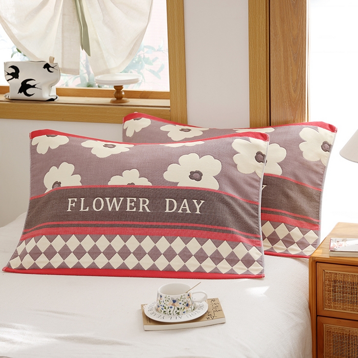 91家纺网 家纺一手货源 找家纺 朴尔家纺-毛巾被 2026新款格致系列全棉纯棉加厚六层纱布枕巾 世家花园-红