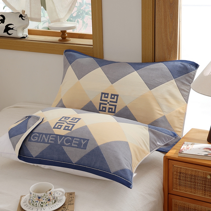 91家纺网 家纺一手货源 找家纺 朴尔家纺-毛巾被 2026新款格致系列全棉纯棉加厚六层纱布枕巾 海派绅士-蓝