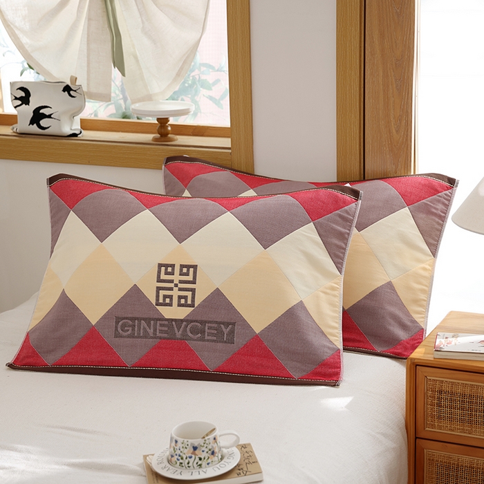 91家纺网 家纺一手货源 找家纺 朴尔家纺-毛巾被 2026新款格致系列全棉纯棉加厚六层纱布枕巾 海派绅士-红