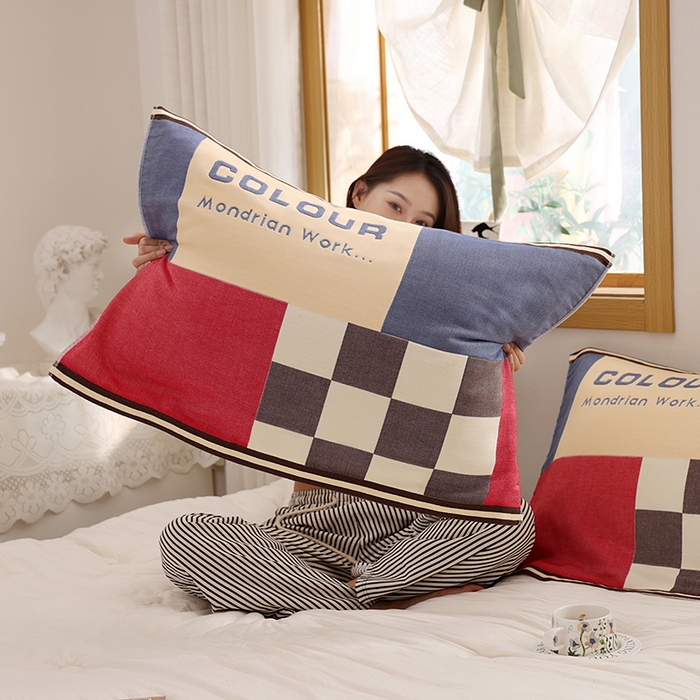 91家纺网 家纺一手货源 找家纺 朴尔家纺-毛巾被 2026新款格致系列全棉纯棉加厚六层纱布枕巾 自然风-蓝