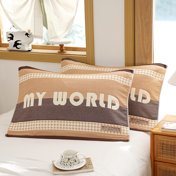 91家纺网 家纺一手货源 找家纺 朴尔家纺-毛巾被 2026新款格致系列全棉纯棉加厚六层纱布枕巾 南法假日-咖