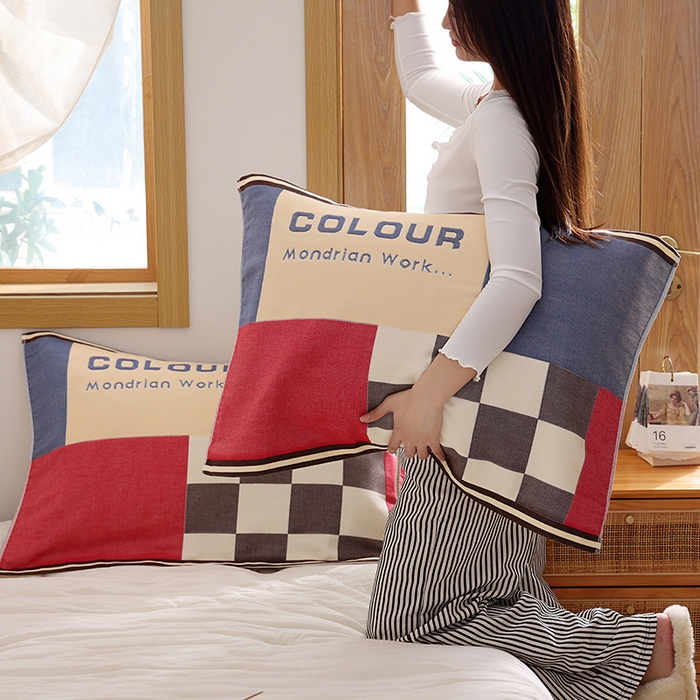 91家纺网 家纺一手货源 找家纺 朴尔家纺-毛巾被 2026新款格致系列全棉纯棉加厚六层纱布枕巾 自然风-蓝