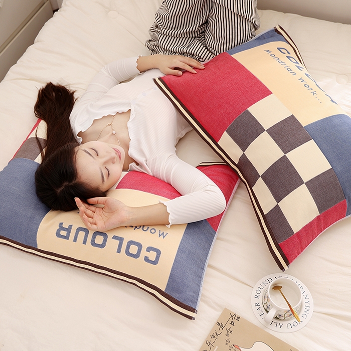 91家纺网 家纺一手货源 找家纺 朴尔家纺-毛巾被 2026新款格致系列全棉纯棉加厚六层纱布枕巾 自然风-蓝