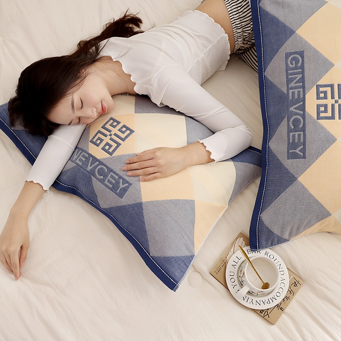 91家纺网 家纺一手货源 找家纺 朴尔家纺-毛巾被 2026新款格致系列全棉纯棉加厚六层纱布枕巾 海派绅士-蓝