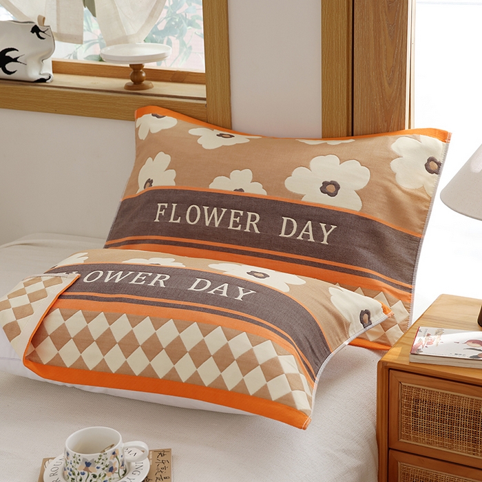 91家纺网 家纺一手货源 找家纺 朴尔家纺-毛巾被 2026新款格致系列全棉纯棉加厚六层纱布枕巾 世家花园-咖