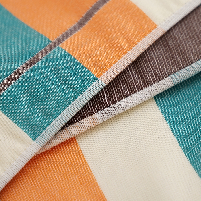 91家纺网 家纺一手货源 找家纺 朴尔家纺-毛巾被 2026新款格致系列全棉纯棉加厚六层纱布枕巾 彩条狗-橘