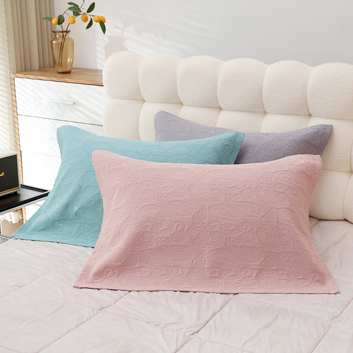 （总）朴尔家纺-毛巾被 2026新款浮雕凤尾花纯色全棉纯棉三层纱布枕巾