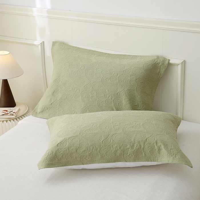 91家纺网 家纺一手货源 找家纺 朴尔家纺-毛巾被 2026新款浮雕凤尾花纯色全棉纯棉三层纱布枕巾 浮雕凤尾花-抹茶