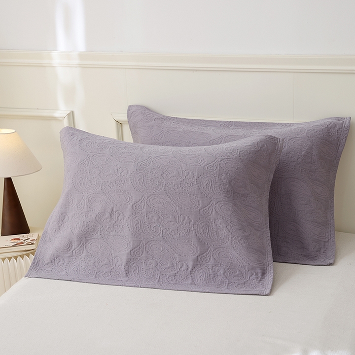 朴尔家纺-毛巾被 2026新款浮雕凤尾花纯色全棉纯棉三层纱布枕巾 浮雕凤尾花-深灰