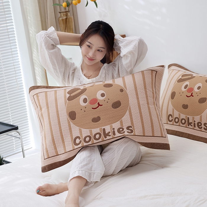 91家纺网 家纺一手货源 找家纺 朴尔家纺-毛巾被 2026新款卡通定位全棉纯棉四层纱布枕巾 巧克力饼-咖