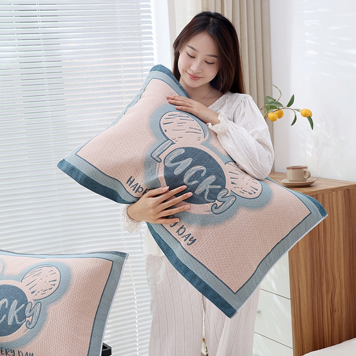 91家纺网 家纺一手货源 找家纺 朴尔家纺-毛巾被 2026新款卡通定位全棉纯棉四层纱布枕巾 忆童年-蓝