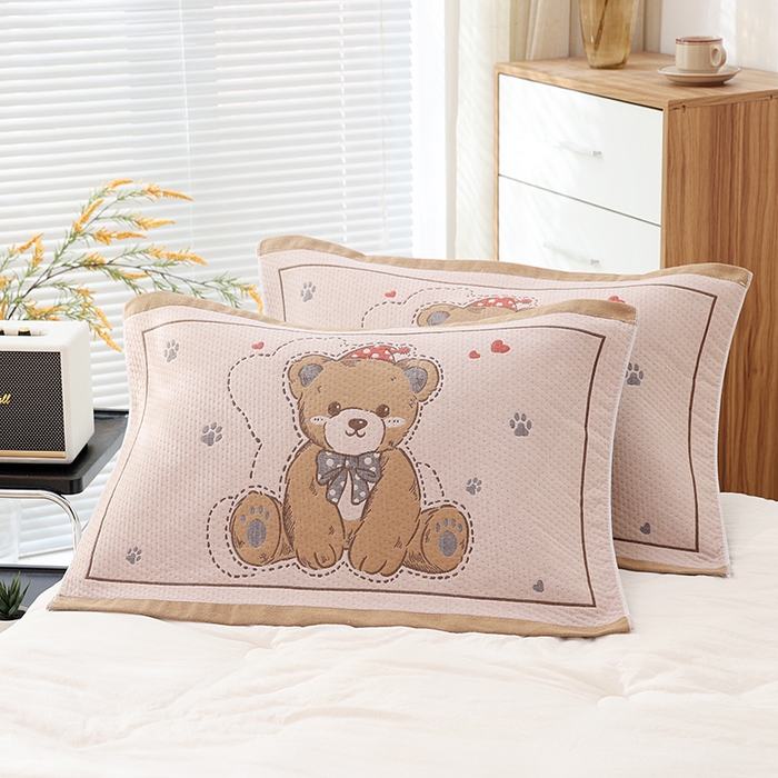 91家纺网 家纺一手货源 找家纺 朴尔家纺-毛巾被 2026新款卡通定位全棉纯棉四层纱布枕巾 呆萌熊-咖