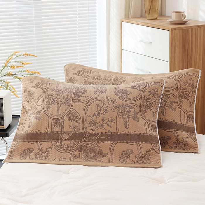 91家纺网 家纺一手货源 找家纺 朴尔家纺-毛巾被 2026新款卡通定位全棉纯棉四层纱布枕巾 清欢-咖