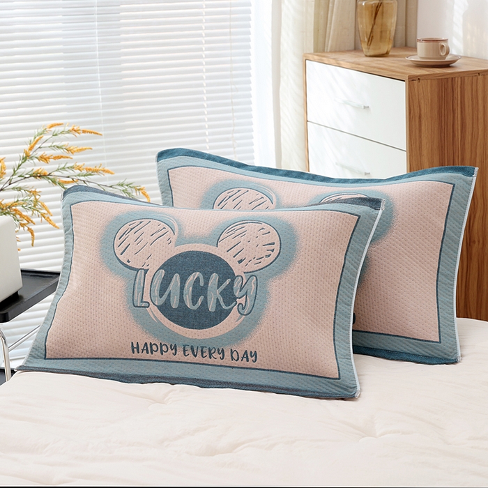 91家纺网 家纺一手货源 找家纺 朴尔家纺-毛巾被 2026新款卡通定位全棉纯棉四层纱布枕巾 忆童年-蓝