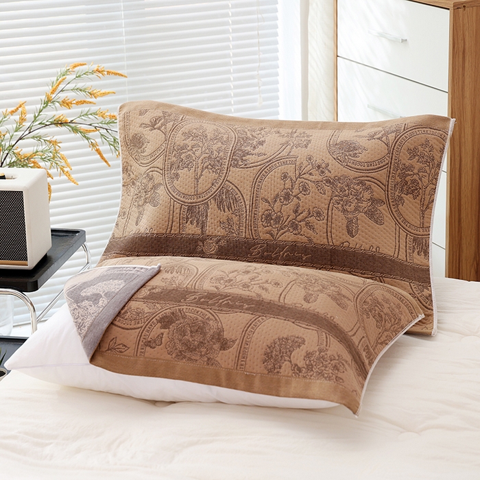 91家纺网 家纺一手货源 找家纺 朴尔家纺-毛巾被 2026新款卡通定位全棉纯棉四层纱布枕巾 清欢-咖