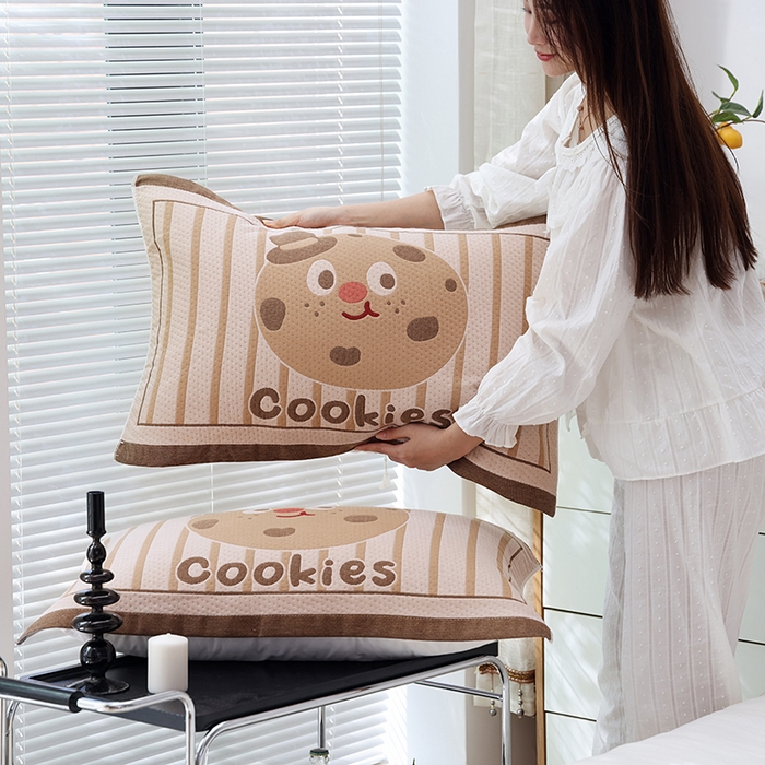 91家纺网 家纺一手货源 找家纺 朴尔家纺-毛巾被 2026新款卡通定位全棉纯棉四层纱布枕巾 巧克力饼-咖