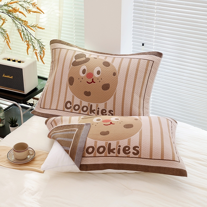 91家纺网 家纺一手货源 找家纺 朴尔家纺-毛巾被 2026新款卡通定位全棉纯棉四层纱布枕巾 巧克力饼-咖